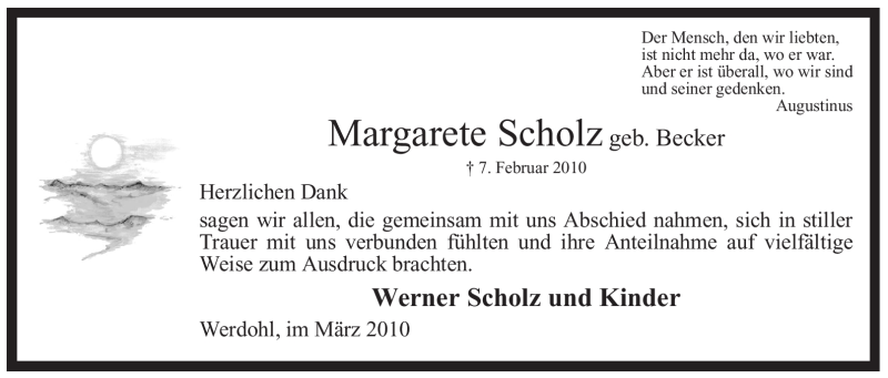  Traueranzeige für Margarete Scholz vom 17.03.2010 aus WESTFÄLISCHER ANZEIGER