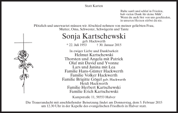 Traueranzeige von Sonja Kartschewski von MZV