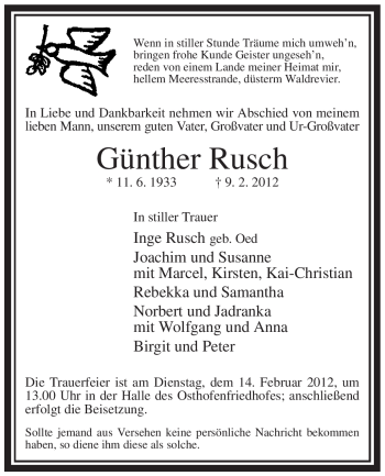 Traueranzeige von Günther Rusch von WESTFÄLISCHER ANZEIGER