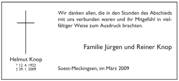 Traueranzeige von Helmut Knop von WESTFÄLISCHER ANZEIGER