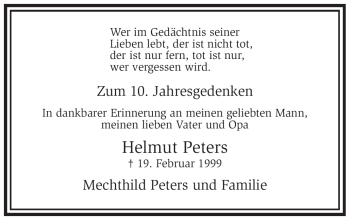 Traueranzeige von Helmut Peters von WESTFÄLISCHER ANZEIGER