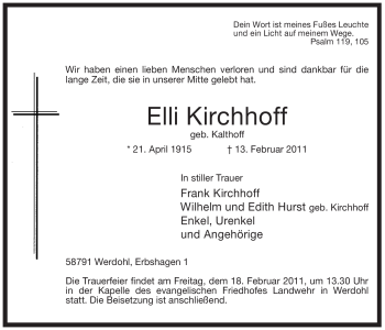 Traueranzeige von Elli Kirchhoff von WESTFÄLISCHER ANZEIGER