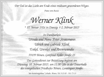 Traueranzeige von Werner Klink von MZV