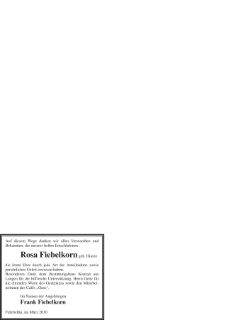 Traueranzeige von Rosa Fiebelkorn von WESTFÄLISCHER ANZEIGER
