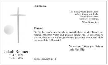 Traueranzeige von Jakob Reimer von WESTFÄLISCHER ANZEIGER