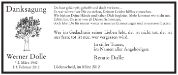 Traueranzeige von Werner Dolle von WESTFÄLISCHER ANZEIGER