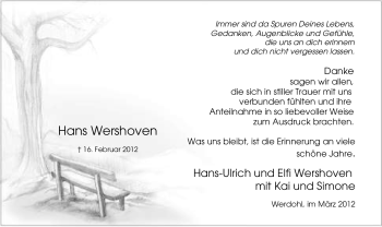 Traueranzeige von Hans Wershoven von WESTFÄLISCHER ANZEIGER
