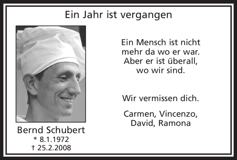  Traueranzeige für Bernd Schubert vom 25.02.2009 aus WESTFÄLISCHER ANZEIGER