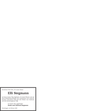 Traueranzeige von Elli Stegmann von WESTFÄLISCHER ANZEIGER