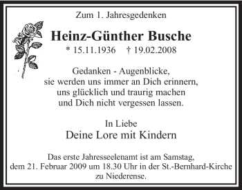 Traueranzeige von Heinz-Günther Busche von WESTFÄLISCHER ANZEIGER