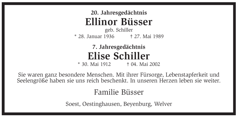  Traueranzeige für Ellinor Büsser vom 27.05.2009 aus WESTFÄLISCHER ANZEIGER