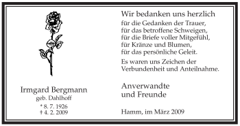 Traueranzeige von Irmgard Bergmann von WESTFÄLISCHER ANZEIGER