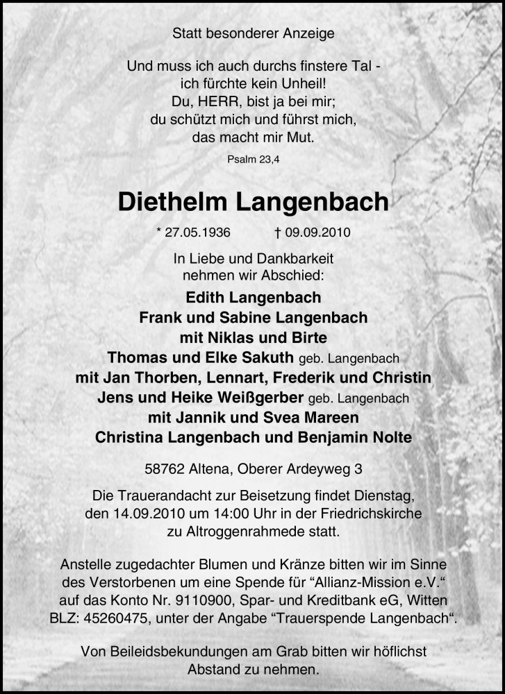  Traueranzeige für Diethelm Langenbach vom 11.09.2010 aus WESTFÄLISCHER ANZEIGER