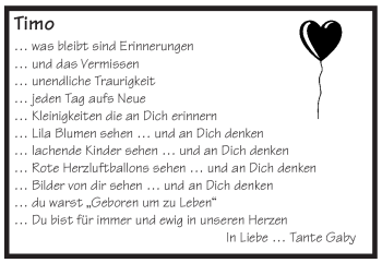 Traueranzeige von Timo  von WESTFÄLISCHER ANZEIGER