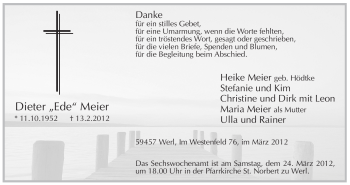 Traueranzeige von Dieter Meier von WESTFÄLISCHER ANZEIGER