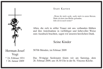 Traueranzeige von Herman-Josef Vogt von WESTFÄLISCHER ANZEIGER