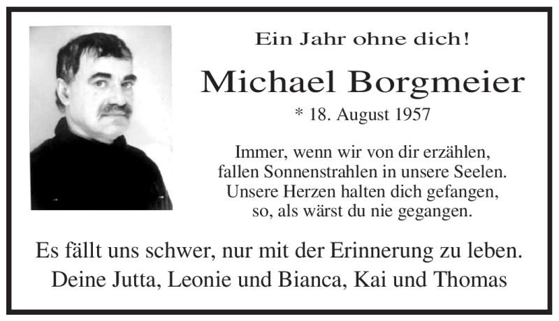  Traueranzeige für Michael Borgmeier vom 18.08.2010 aus WESTFÄLISCHER ANZEIGER