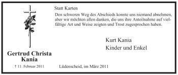 Traueranzeige von Gertrud Christa Kania von WESTFÄLISCHER ANZEIGER