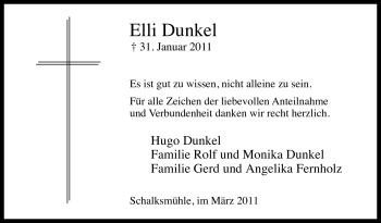 Traueranzeige von Elli Dunkel von WESTFÄLISCHER ANZEIGER
