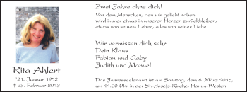Traueranzeige von Rita Ahlert von MZV