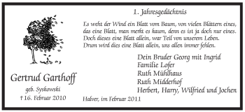 Traueranzeige von Gertrud Garthoff von WESTFÄLISCHER ANZEIGER