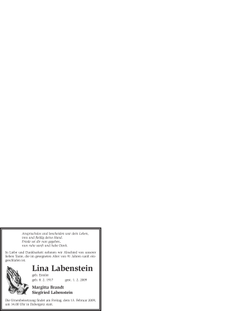 Traueranzeige von Lina Labenstein von WESTFÄLISCHER ANZEIGER