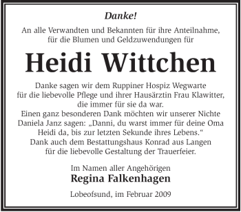 Traueranzeige von Heidi Wittchen von WESTFÄLISCHER ANZEIGER
