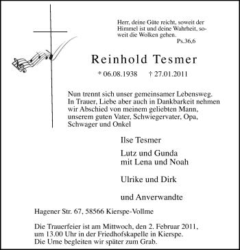 Traueranzeige von Reinhold Tesmer von WESTFÄLISCHER ANZEIGER