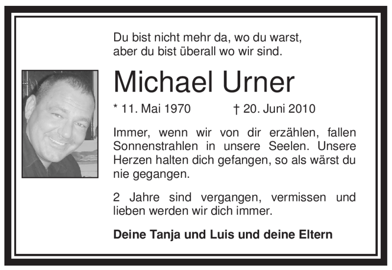  Traueranzeige für Michael Urner vom 20.06.2012 aus WESTFÄLISCHER ANZEIGER