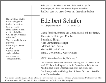 Traueranzeige von Edelbert Schäfer von WESTFÄLISCHER ANZEIGER