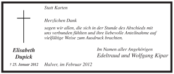 Traueranzeige von Elisabeth Dupick von WESTFÄLISCHER ANZEIGER