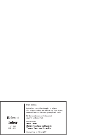 Traueranzeige von Helmut Tober von WESTFÄLISCHER ANZEIGER