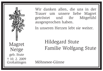 Traueranzeige von Magret Nerge von WESTFÄLISCHER ANZEIGER
