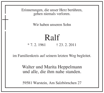 Traueranzeige von Ralf Unbekannt von WESTFÄLISCHER ANZEIGER