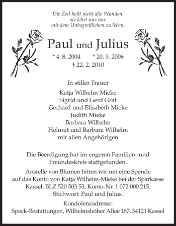 Traueranzeige von Julius Unbekannt von WESTFÄLISCHER ANZEIGER