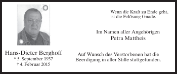 Traueranzeige von Hans-Dieter Berghoff von MZV