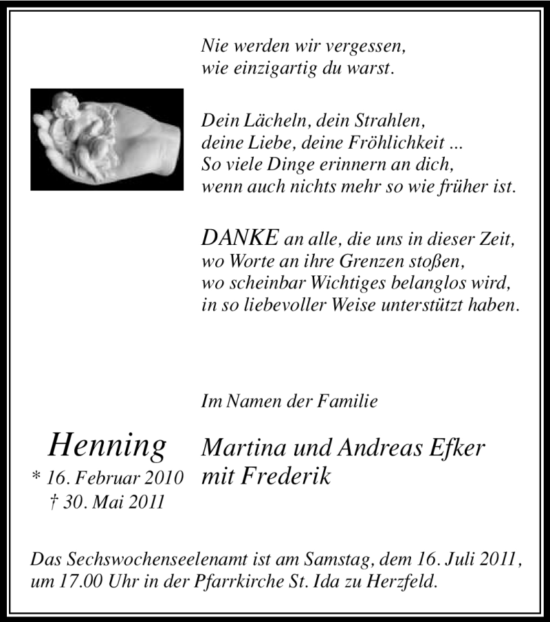  Traueranzeige für Henning Unbekannt vom 13.07.2011 aus WESTFÄLISCHER ANZEIGER