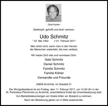 Traueranzeige von Udo Schmitz von WESTFÄLISCHER ANZEIGER