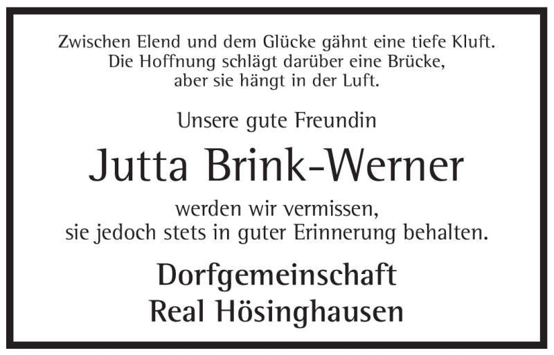  Traueranzeige für Jutta Brink-Werner vom 02.09.2009 aus WESTFÄLISCHER ANZEIGER