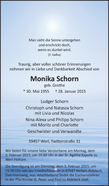 Traueranzeige von Monika Schorn von MZV