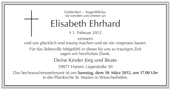 Traueranzeige von Elisabeth Ehrhard von WESTFÄLISCHER ANZEIGER