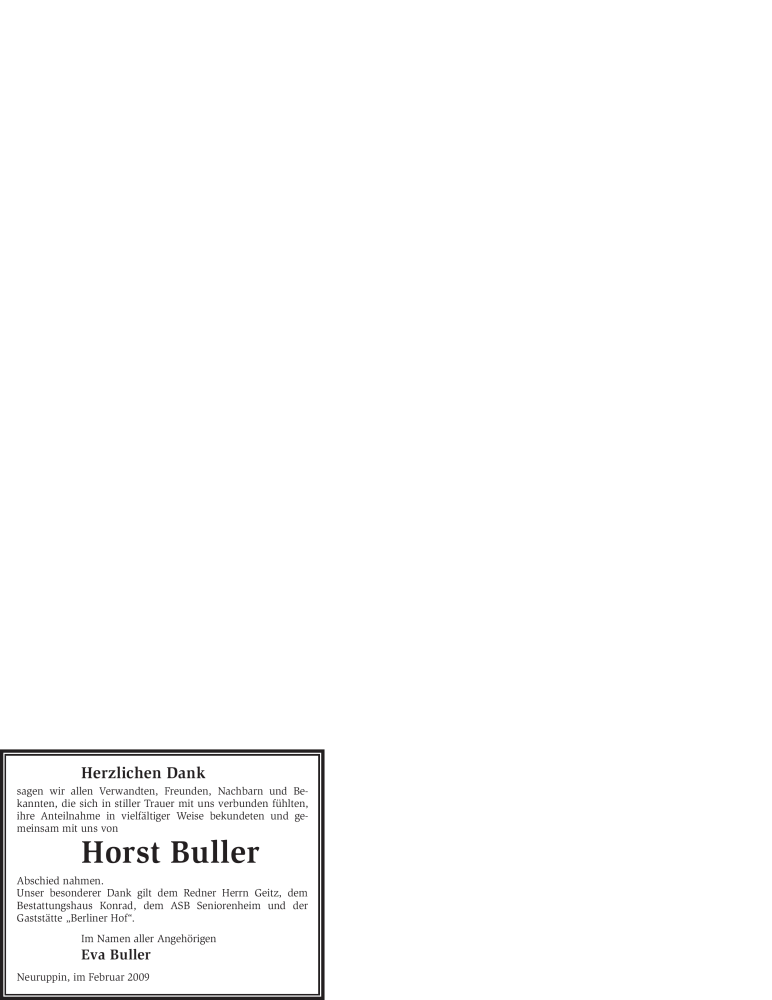  Traueranzeige für Horst Buller vom 18.02.2009 aus WESTFÄLISCHER ANZEIGER