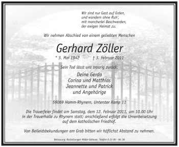 Traueranzeige von Gerhard Zöller von WESTFÄLISCHER ANZEIGER