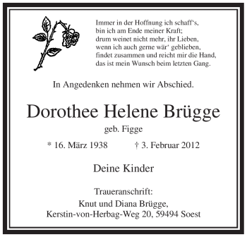 Traueranzeige von Dorothee Helene Brügge von WESTFÄLISCHER ANZEIGER