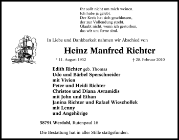 Traueranzeige von Heinz Manfred Richter von WESTFÄLISCHER ANZEIGER