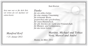 Traueranzeige von Manfred Korf von WESTFÄLISCHER ANZEIGER