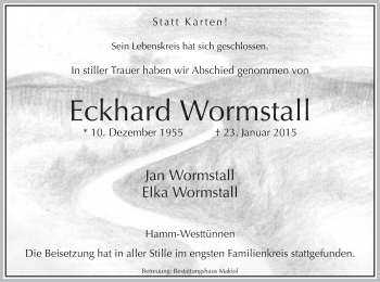 Traueranzeige von Eckhard Wormstall von MZV