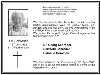 Traueranzeige von Elli Schröder von WESTFÄLISCHER ANZEIGER