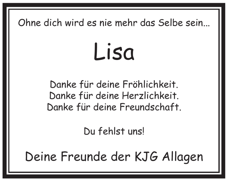  Traueranzeige für Lisa Kutscher vom 21.11.2011 aus WESTFÄLISCHER ANZEIGER