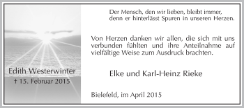 Traueranzeige von Edith Westerwinter von MZV